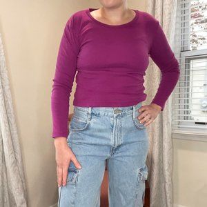 Purple Long Sleeve Crop Top Shirt  by Moda Int'l - Y2K, 00's style